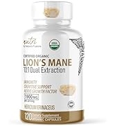 Nutri Organic Lions Mane Supplement Capsules - 1900 mg, 10:1 Dual Extraction, 120 Count - Lion's ...