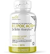 Nutri R Alpha Lipoic Acid 600mg Capsules - R Lipoic Acid Stabilized with Biotin - Active Form R-A...